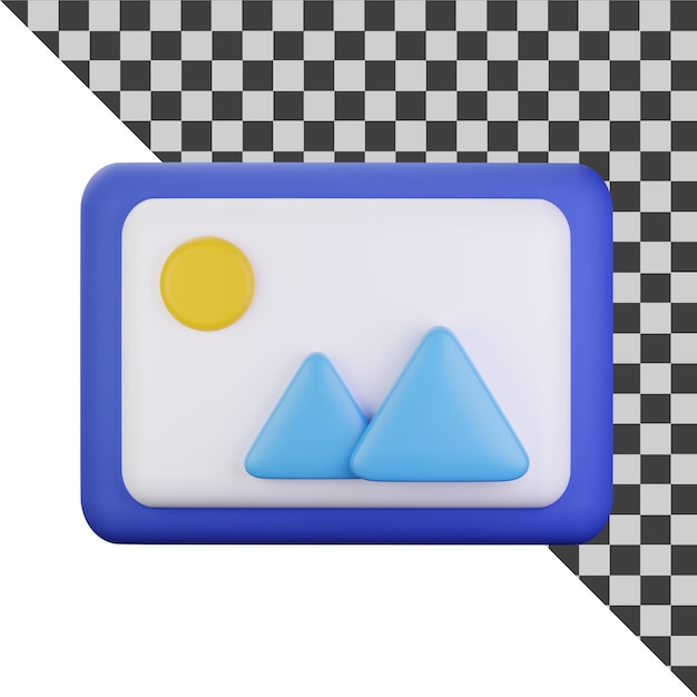 Image photo jpg file mountains and sun landscape picture in a frame 3d icon cartoon minimal style