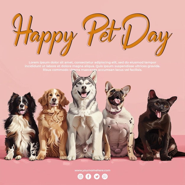 Image with several pets sitting and looking forward pet day concept