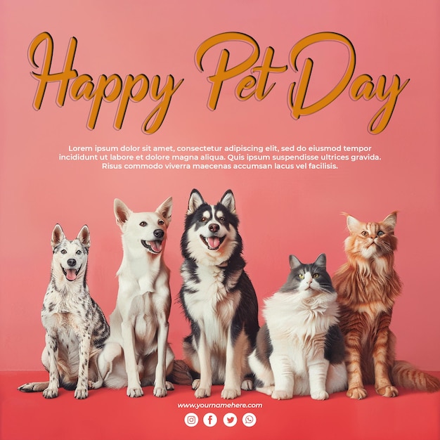 Image with several pets sitting and looking forward pet day concept