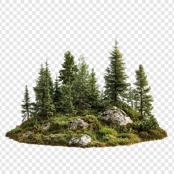 PSD immergroene bomen rotsachtige heuveltop geïsoleerde natuurscene