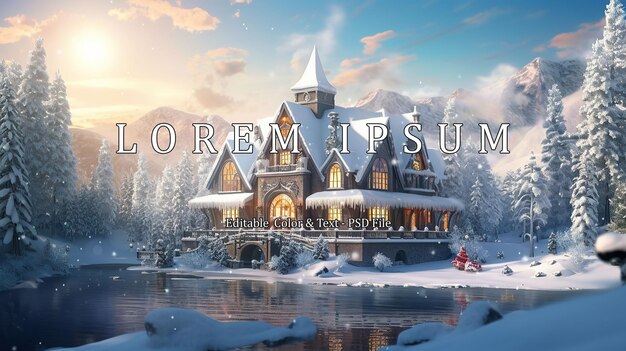 PSD immerse yourself in the enchantment of winter with this breathtaking 3d illustration featuring an exquisite winter chalet nestled in a snow kissed paradise