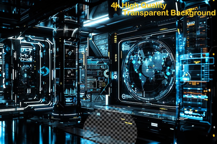 PSD immersive technology that creates a simulated environme on transparent background