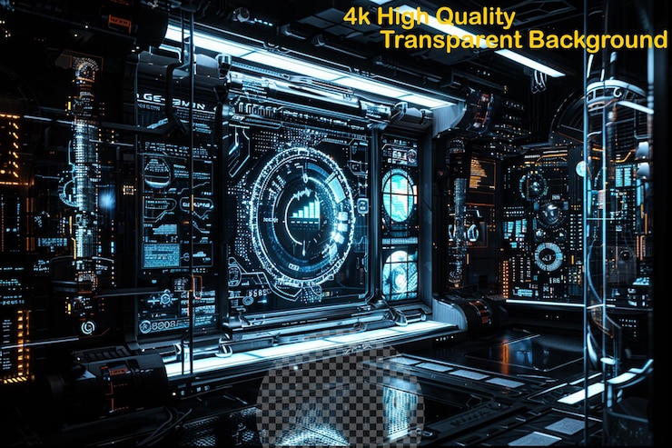 PSD immersive technology that creates a simulated environme on transparent background