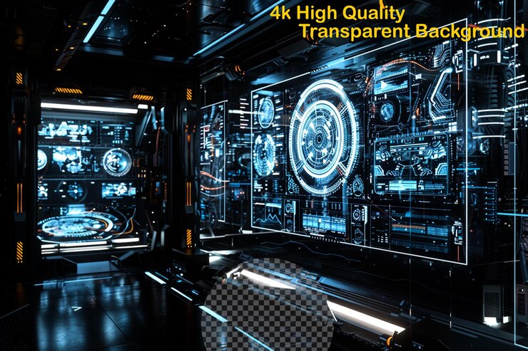 PSD immersive technology that creates a simulated environme on transparent background