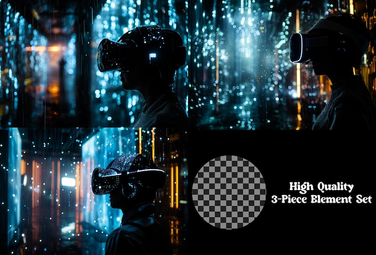 PSD immersive technology that creates a simulated environme on transparent background