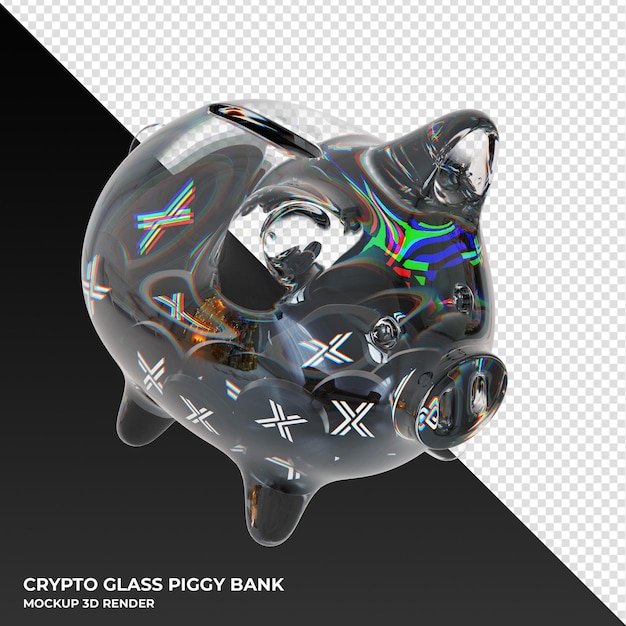 Неизменная стеклянная копилка x imx с крипто-монетами 3d иллюстрация