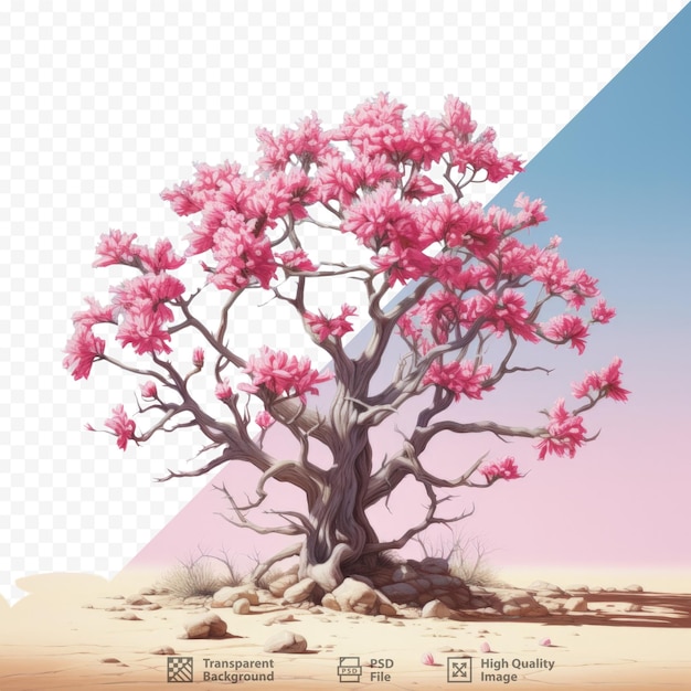 PSD impala lily tree with desert roses in the backdrop