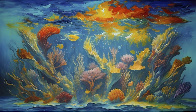 Impasto oil painting of the underwater world
