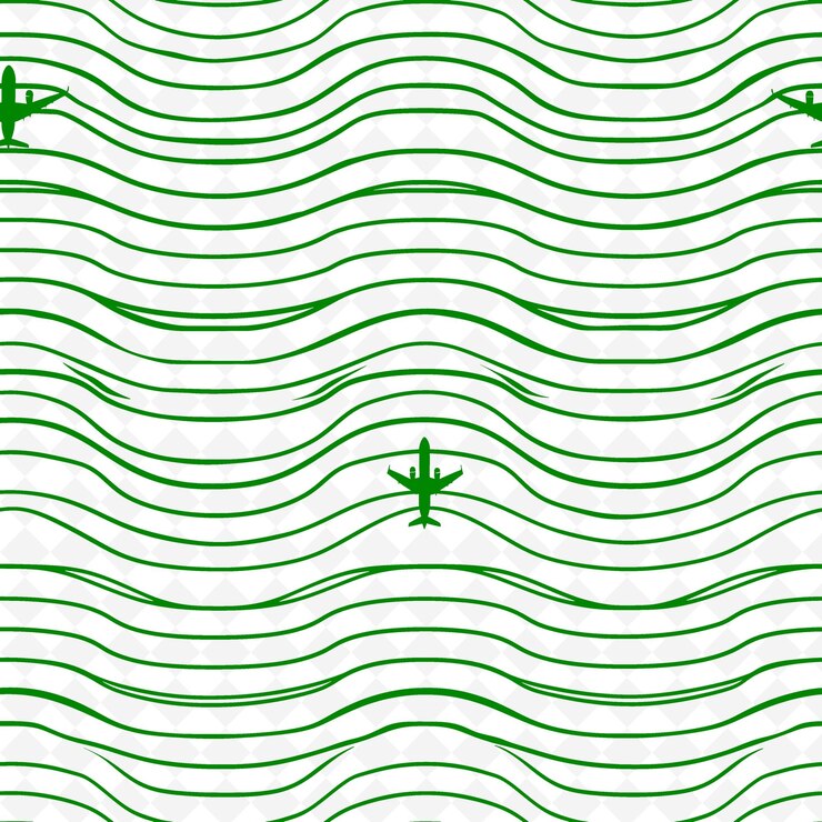 PSD imperial stripe pattern with airplane icon and wavy lines wi nature inspired abstract outline art