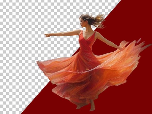 PSD un dipinto di un'impressione di una donna che indossa un lungo vestito rosso e danza