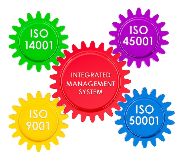 ims integrated management systems concept from gears 3d rendering isolated on transparent background