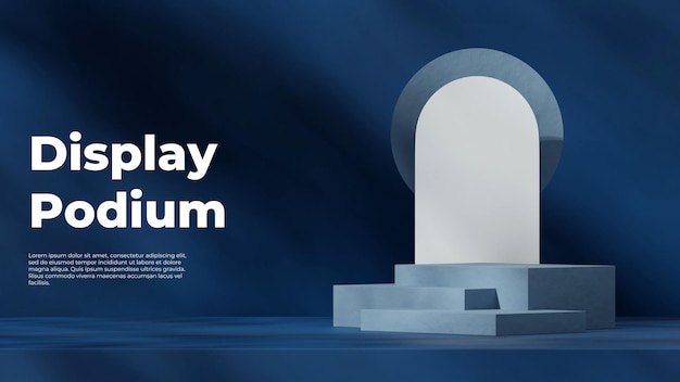in landscape circle and arch 3d render image empty space blue color block shape podium