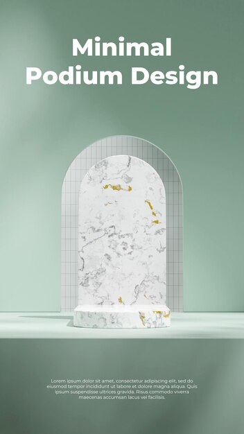 in portrait mint green wall and arch doorway 3d render image scene mockup marble curved podium