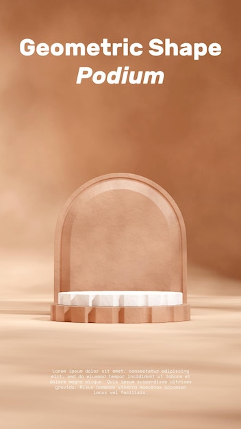 in portret getextureerde gebogen muur 3d render leeg mockup wit en bruin podium