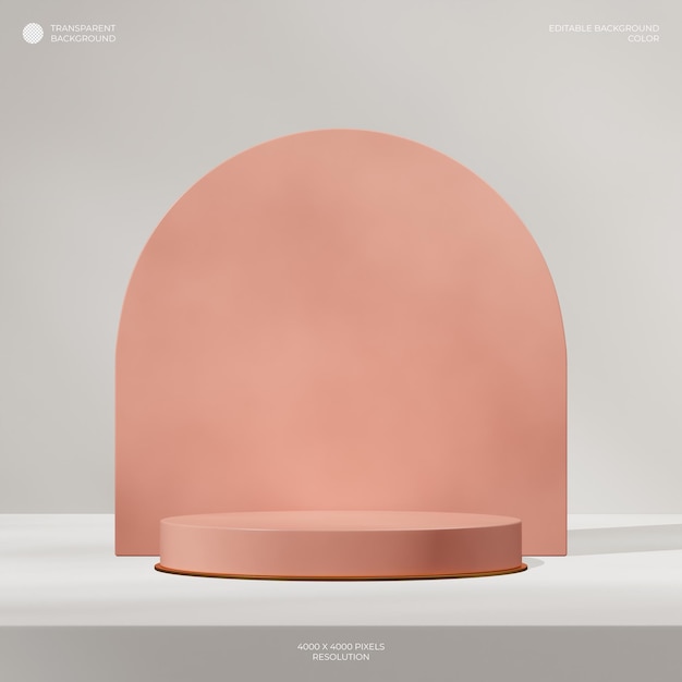 in square arch backdrop 3d rendering transparent background of pink color cylinder podium