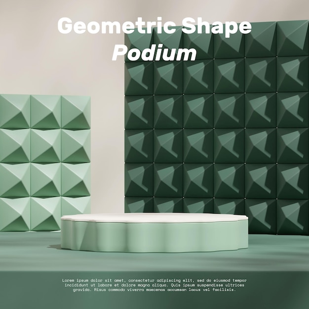 in square prism shape decoration 3d render image blank space white green cylinder podium