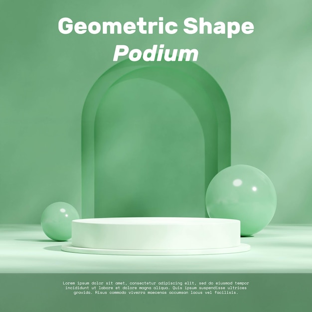 in square with green background rendering 3d mockup template white podium
