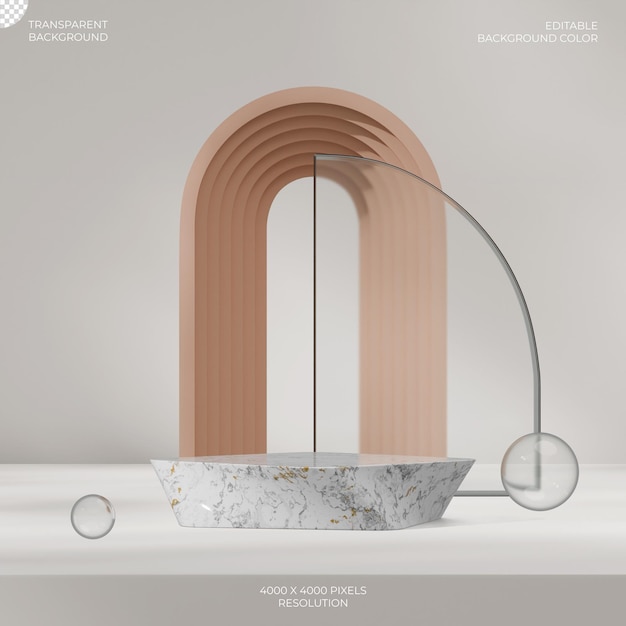 in vierkante bruine boog rendering 3d transparante achtergrond van wit marmer blok podium