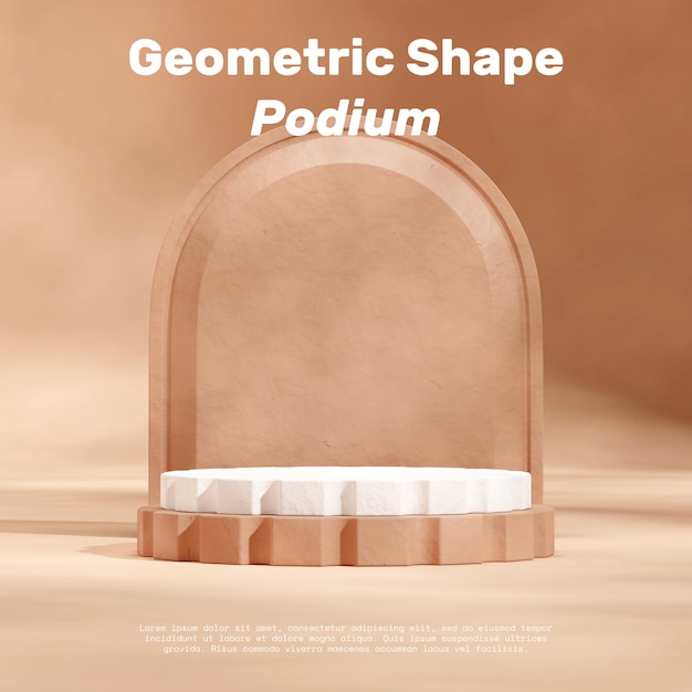 in vierkante getextureerde gebogen muur 3d render leeg mockup wit en bruin podium