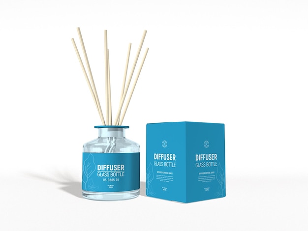 PSD incense air freshener reed diffuser glass bottle branding mockup