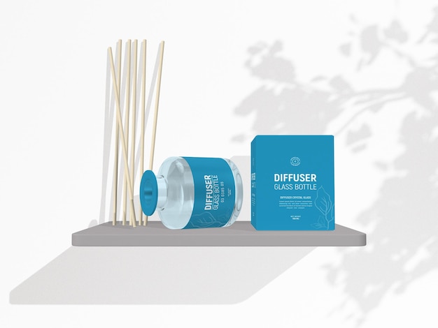 Mockup di branding della bottiglia di vetro del diffusore della canna del diffusore di incenso