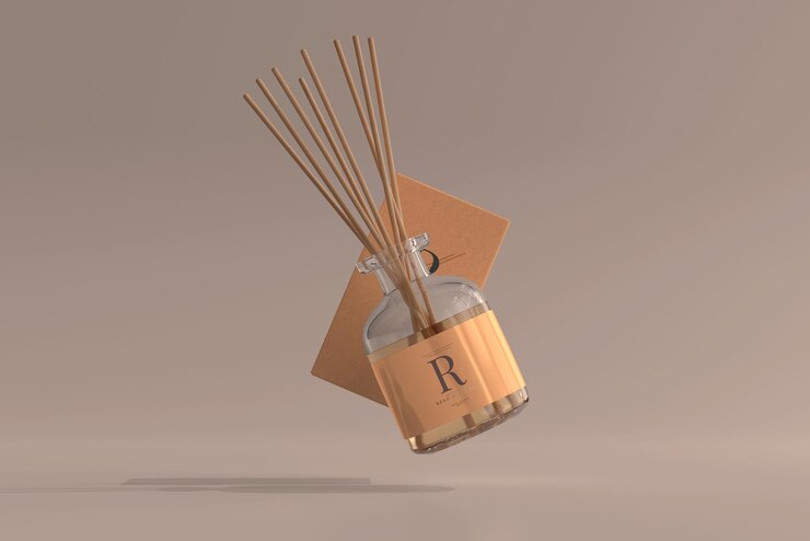 Освежитель воздуха для благовоний Reed Diffuser Glass Bottle с коробкой Mockup
