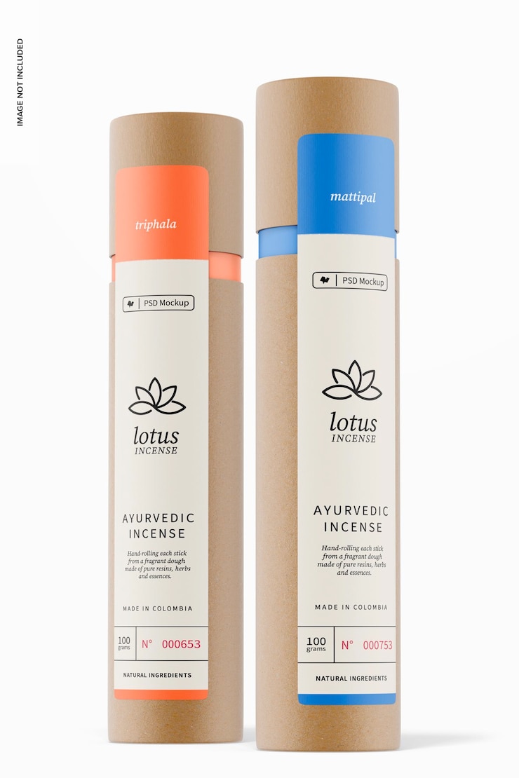PSD incense packaging mockup, front view