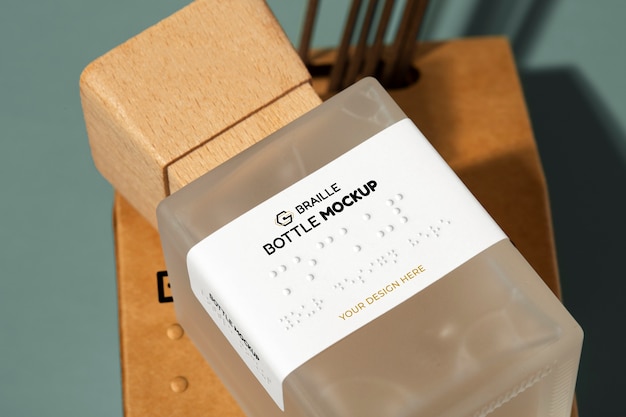 PSD inclusive packaging mockup with braille text