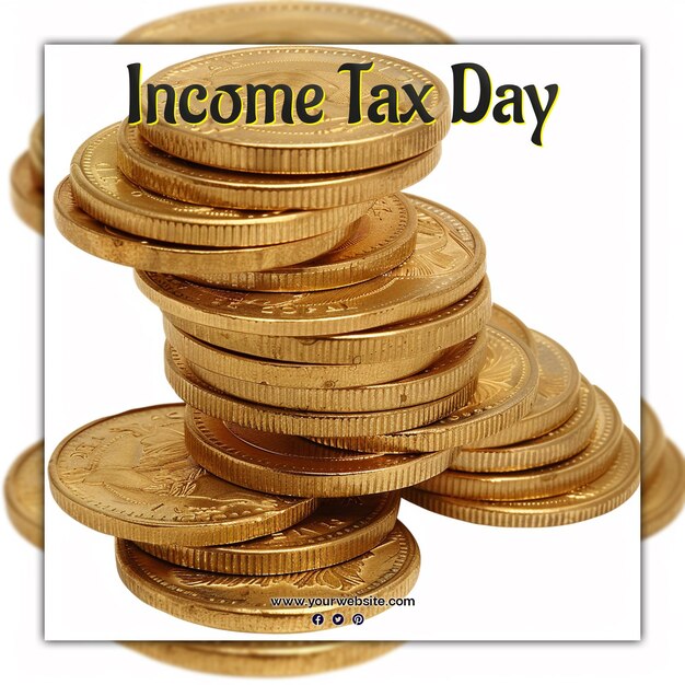 PSD income tax day documents coins bag and bills service finance tax with briefcase and coins