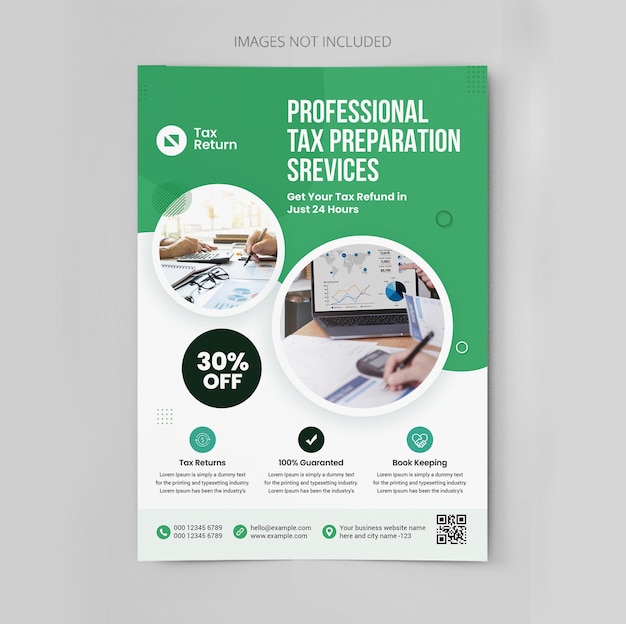 Income tax refund service flyer brochure cover template tax preparation poster design