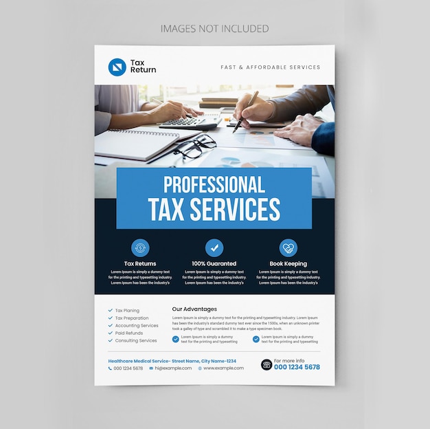 PSD modello di copertina dell'opuscolo del volantino del servizio di dichiarazione dei redditi progettazione del poster per la preparazione delle tasse