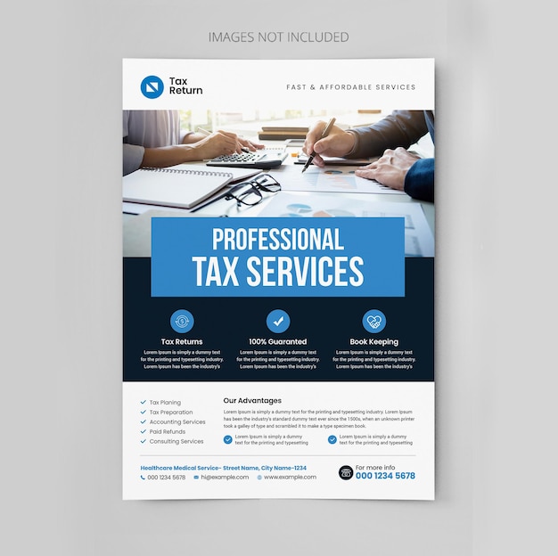 Income tax return service flyer brochure cover template Tax preparation poster design