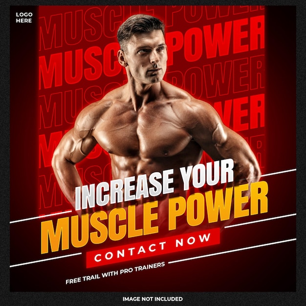 Increase your muscle power gym social media template