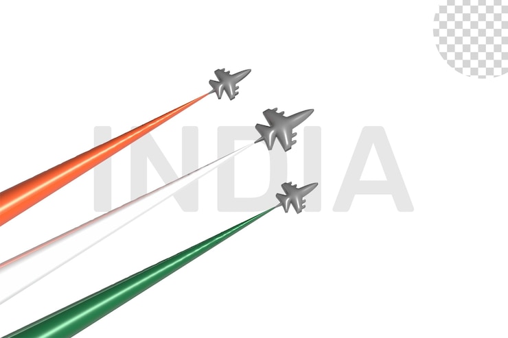 PSD indain airforce tri color flying fighter jet design transparent psd