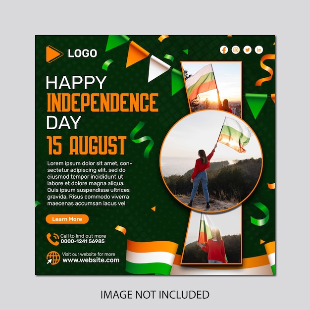 PSD giorno dell'indipendenza 15 agosto storia di instagram e modello di post sui social media