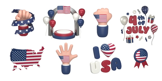 independence day 3d vector icon set