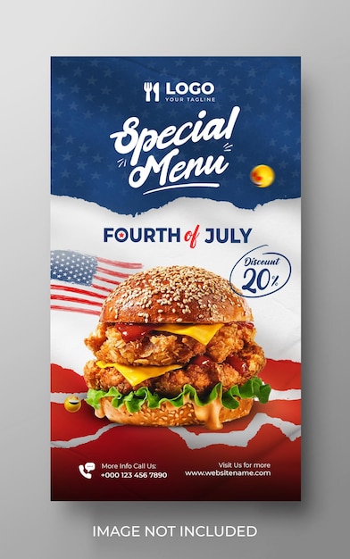 PSD independence day 4th of july food restaurant instagram story