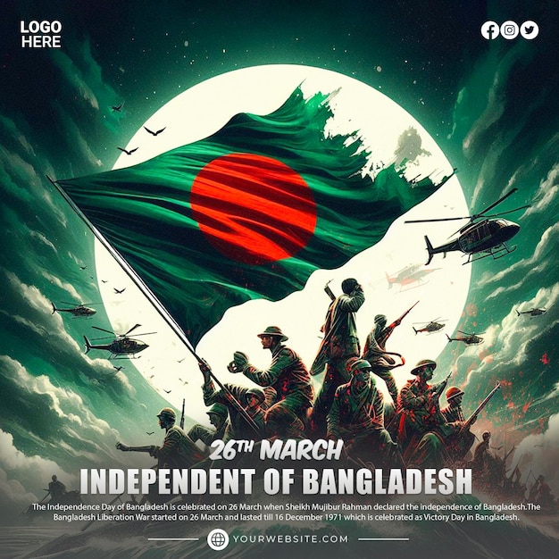 PSD giorno dell'indipendenza del bangladesh o post sui social media del 26 marzo