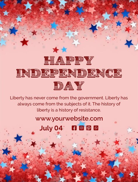 PSD independence day concept red and blue stars decoration on light red background