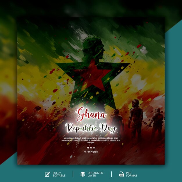 PSD independence day of ghana graphic and social media design template