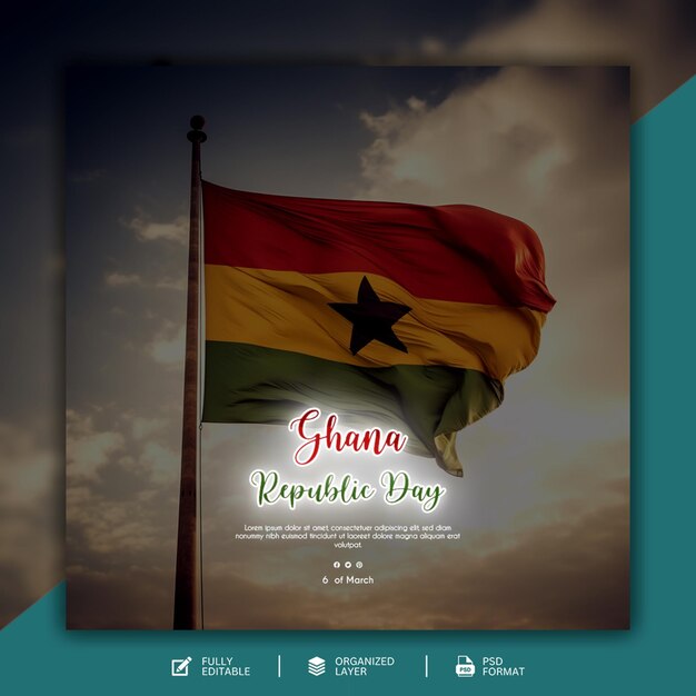 PSD independence day of ghana graphic and social media design template