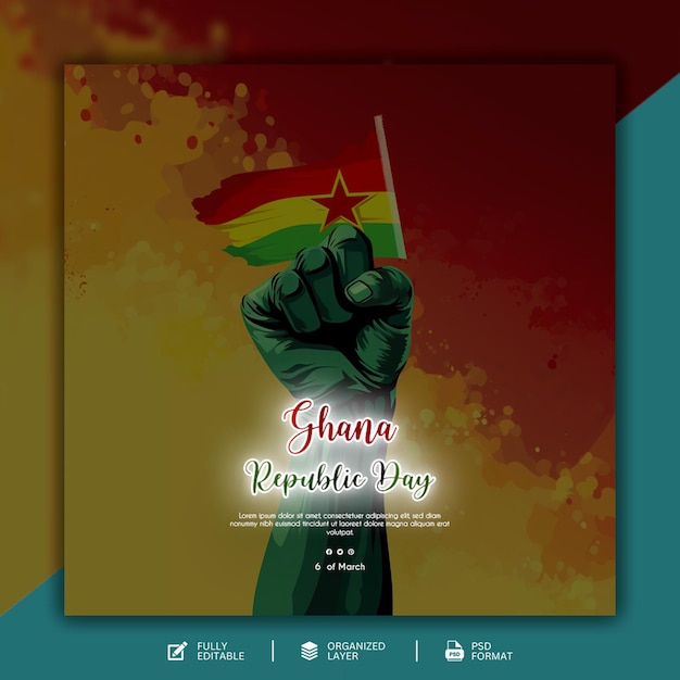 PSD modello di progettazione grafica e social media per la giornata dell'indipendenza del ghana