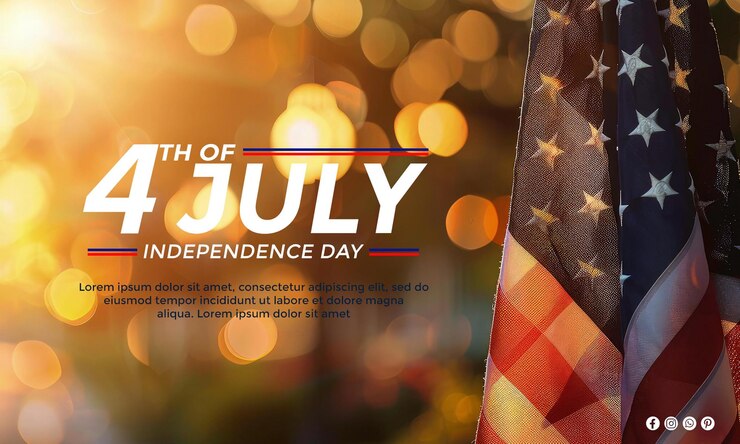 PSD independence day social banner with american flag and blurred background