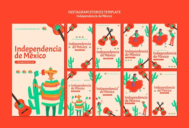 Independencia de mexico projekt szablonu historii na instagramie