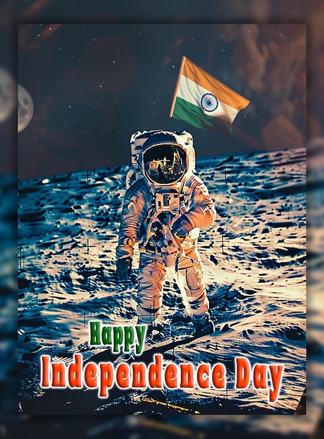 PSD india gelukkige onafhankelijkheidsdag met de indiase vlag chandrayaan 3 achtergrond