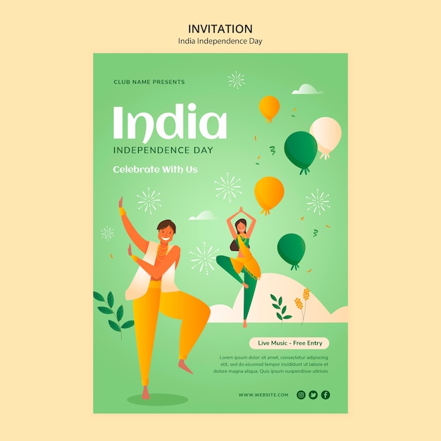 PSD modello di invito per la festa dell'indipendenza dell'india