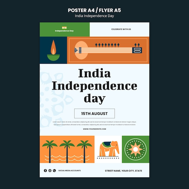 PSD modello del manifesto del giorno dell'indipendenza dell'india