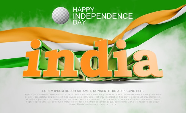 PSD india onafhankelijkheidsdag 3d-gerenderde bannerontwerp met transparante achtergrond