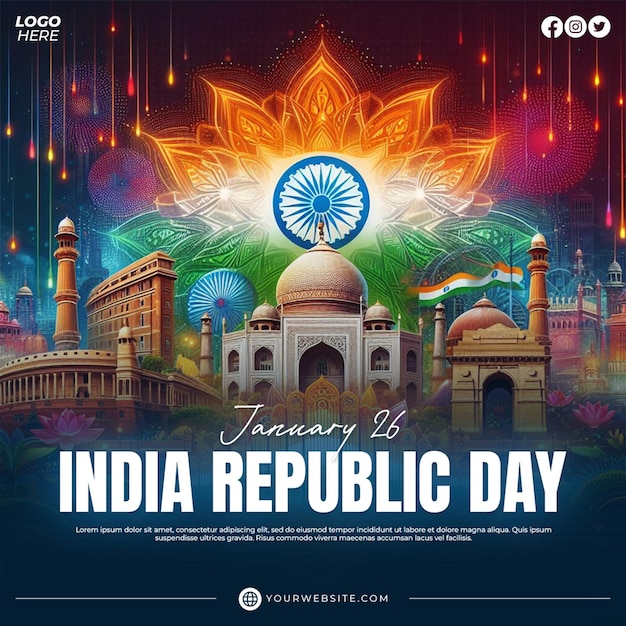 PSD template di banner per il giorno della repubblica dell'india su instagram