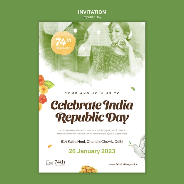 PSD india republiek dag viering uitnodiging sjabloon